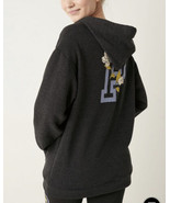 VICTORIA&#39;S SECRET PINK Fleece CAMPUS Hooded PULLOVER XL Gray Floral Logo - $44.55