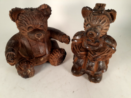 Vintage Pair of Carved Wooden Bears, Mama and Papa Bear, 11&quot;t - £30.61 GBP