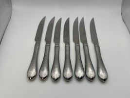 Set of 7 Reed &amp; Barton 18/10 Stainless Steel HAMMERED ANTIQUE Steak Knives - $89.99