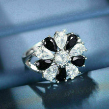 2CT Birnenschliff Schwarzer Diamant Schöne Blume Verlobungsring 14k... - £85.29 GBP