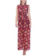 Vince Camuto Womens Ruffled Floral Chiffon Wine 10 - $39.00