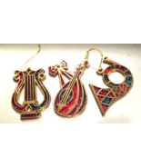 Vintage Avon 3 Brass Stained Glass Style Christmas Ornaments Musical Instruments - £15.02 GBP