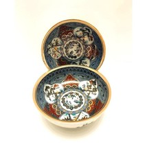 Vintage Japanese Porcelain Handpainted Bowls, 24Kt Rose Gold Accents, Ar... - £159.33 GBP