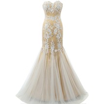 Kivary Mermaid Long White Lace Tulle Corset Back Formal Prom Evening Dresses Cha - £110.78 GBP
