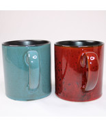 NEW GIBSON HOME Coffee Mugs Extra Large Set Of 2 Blue Green &amp; Red Black ... - £16.00 GBP