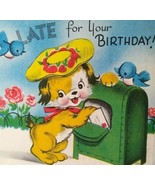 Mid Century Modern Dressed Puppy Dog Blue Birds Birthday Greeting Card V... - £17.99 GBP