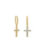 Unisex 2pcs Hoops Diamond Cross Drop Dangle Huggie Earrings 14K Yellow G... - £83.48 GBP