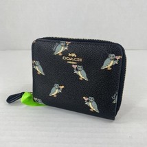 Coach Wallet Small Party Owl Print  Zip Around Black Coated Canvas F38905 W9 - £87.02 GBP