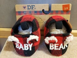 NEW Dearfoams Memory Foam Toddler Size 3/4 Baby Bear Slippers Red Black Plaid - £9.46 GBP