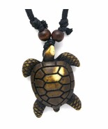Adjustable Necklace With Brown and Beige Sea Turtle Tribal Pendant - $9.89