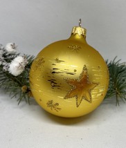 Gold with stars and gold glitter glass ball Christmas ornament, XMAS decoration - £10.08 GBP
