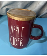 Rae Dunn APPLE CIDER Burgundy Mug w wooden lid Thanksgiving Fall Ceramic - £11.59 GBP