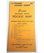Vintage 1950&#39;s Cram&#39;s Modern Series Pocket Map Poland Albania Greece No 367 - $22.91 CAD