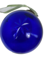 Vintage Cobalt Blue Blown Glass Ball with Cut Stars 5&quot; Diameter - £14.89 GBP