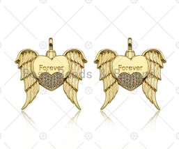 CZ Micro Pave Forever Word On Heart With Wings Shape Pendant, 18K Gold Filled - $5.90