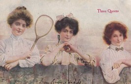 Antique Tennis Three Queens Girls Women Dressed Up 1909 Postcard D20 - $2.99