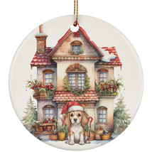 Beagle Dog Santa Hat &amp; Vintage Home Christmas Ornament Ceramic Gift Tree Decor - £11.83 GBP