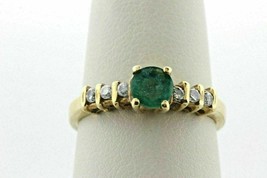 1.40Ct Redondo Imitación Verde Esmeralda &amp; Diamante Ring 14K Oro Amarillo - £58.77 GBP