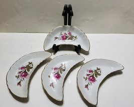 Vintage Bone Plates Set of 4 Pink Florals Gold Trim Victorian Apco Japan... - $24.19