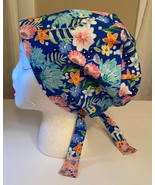 100% Cotton Blue Floral Scrub Cap, Tie-On, Or Hat, Vet&#39;s, CRNA, Surgical... - $27.38 CAD