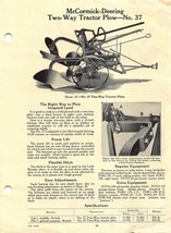 McCormick-Deering Two-Way Tractor Plow 37 & Disk plow 1 Dual Page Ad Spec Sheet - $15.90