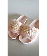 H2K Pearl Peach FUZZY Fur Fashion Slides Flip Flops Sandals Slides Cozy ... - $38.29 CAD