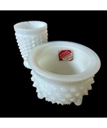 Vtg Fenton milk glass hobnail jam condiment mustard jar + MCM Toothpick ... - $33.90 CAD
