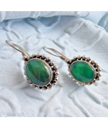 SOUTHWEST STYLE 925 STERLING SILVER  OVAL 11x8 mm. GREEN JADE EARRINGS - $1,064.84 MXN