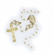 Gold Plated Imitation Pearl Beads Wedding Rosary Madonna Center Cross Crucifix - £32.23 GBP