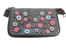 NWT COACH F59772 Wristlet Black Bag On Multi Color Flowers Wallet Satchel Clutch - £79.32 GBP