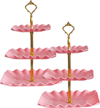 Cupcake Stand 2 Pack of 3 Tier, Plastic Tiered Serving Stand, Square Dessert Tra - £29.26 GBP
