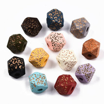 10 Leopard Print Wood Beads Assorted Lot Gold Engraved 10mm Mixed Set  - £4.00 GBP