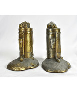 Vintage Brass Silver Gold Tone Golf Club Bag Balls HEAVY Bookends  - £31.13 GBP