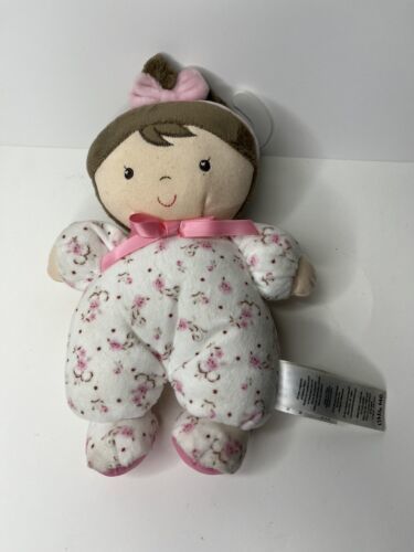 D2 Little Me Plush Doll Baby Lovey Rattle Pink Floral Brunette Brown Hair 2019 - $19.79