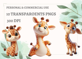 Cute Giraffe 3D Clipart - Transparent Background, Digital Download, Illustration - £0.70 GBP