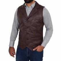 Leather Jacket Vest Biker Motorcycle Vintage Men Coat Mens Retro Moto Brown 48 - £26.77 GBP+