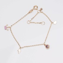 14K Gold Evil Eye Bracelet-Cross Bracelet-Heart Bracelet-Crown Bracelet - £216.49 GBP