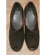 Vintage 1940s Black Suede Peep-Toe Pumps Shoes Heels Matrix Shoes Denver... - $70.00