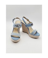 Michael Kors Reed Canvas Wedge MK Logo Two Tone Sandals Blue Sz 9 M - €31,73 EUR
