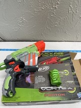 Nerf Vortex Proton Quick Fire Disc Blaster Gun Green Orange Has 6 Discs - $24.15