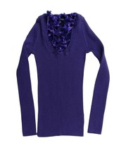 AK Anne Klein Purple Long Sleeve Top M Stretch Ribbed Embellished Neckline - £3.88 GBP