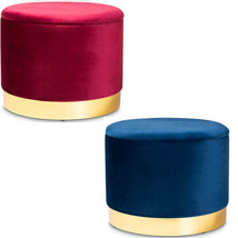 Red Blue Velvet Gold Storage Ottoman Glam Luxury Luxe Fabric Upholstered - $159.95+