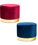 Red Blue Velvet Gold Storage Ottoman Glam Luxury Luxe Fabric Upholstered - $159.95+