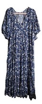 Old Navy Womens Plus Dress Sz 4X Maxi Floral Blue White Puff Sleeve Boho... - £31.42 GBP