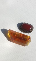 Vintage Costume Jewelry Broken Amber Brooch + Ring - £22.10 GBP