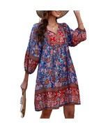 Womens Dresses Summer Floral Printed Tunic Dress 3/4 Sleeve Cover Up Dre... - £43.79 GBP