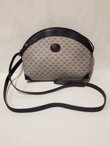 Vintage GUCCI Micro GG Logo Coated Canvas &amp; Navy Leather Crossbody Shoulder Bag - £175.99 GBP