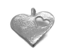 .925 Sterling Silver Double Heart Charm Pendant - £11.93 GBP