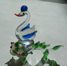 Hand Blown Glass Dragon &amp; Swan Clear Glass with Green &amp; Blue Small - $18.99