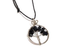 Mia Jewel Shop Tree of Life Tumbled Chip Stone Round Silver Metal Wire Wrapped P - £13.29 GBP